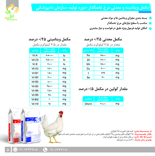 مکمل ویتامینه ومعدنی مرغ تخمگذار فرمول سازمان