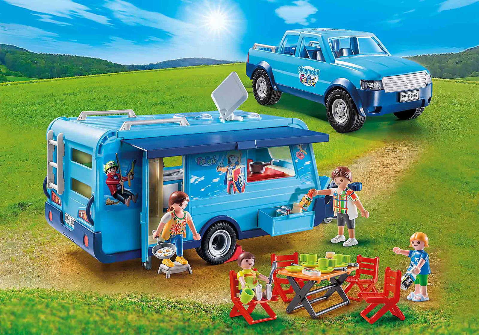 Playmobil-Pick-Up.mit.Wohnwagen