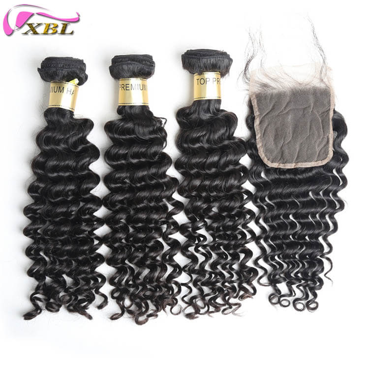 3 PCS Lot 12A Deep Wave With Closure Human Hair ارسال رایگان