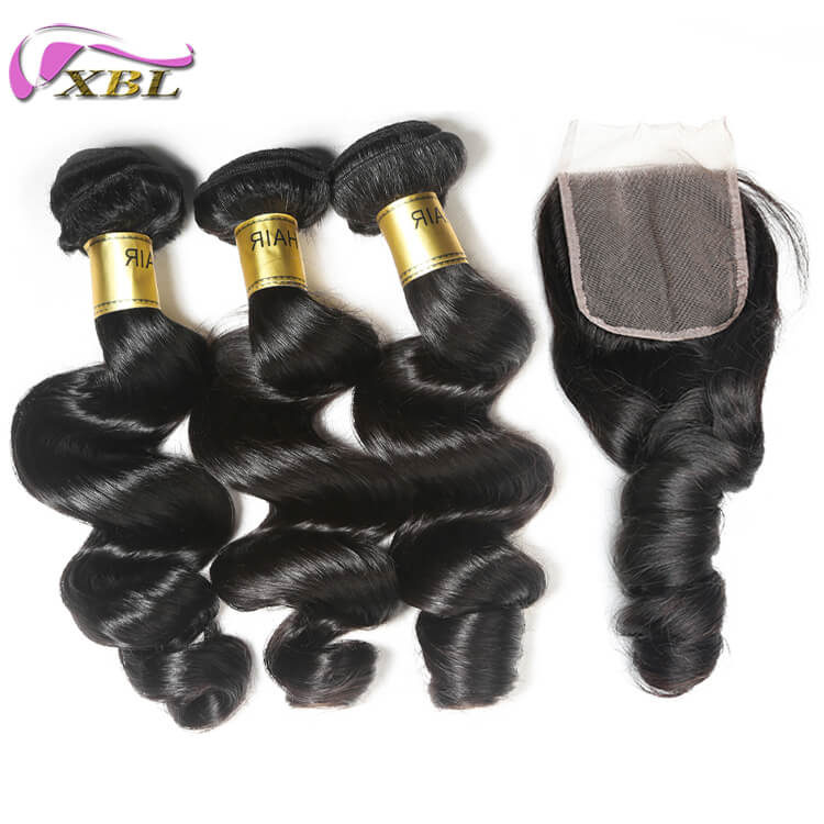 3 PCS Lot 12A Loose Wave With Closure Human Hair ارسال رایگان