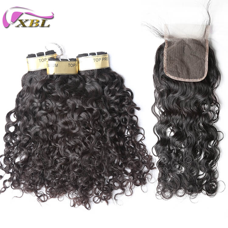 3 PCS Lot 12A Water Wave With Closure Human Hair ارسال رایگان