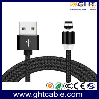 کابل قیطانی مشکی USB نوع مغناطیسی با دوشاخه قابل تغییر