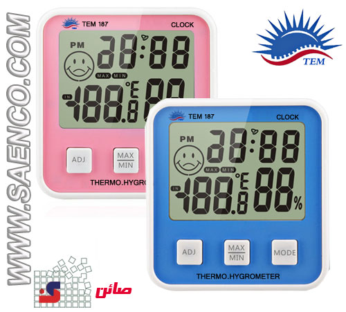 دماسنج, رطوبت سنج و ساعت دیجیتال مدل TEM 187 ساخت چین