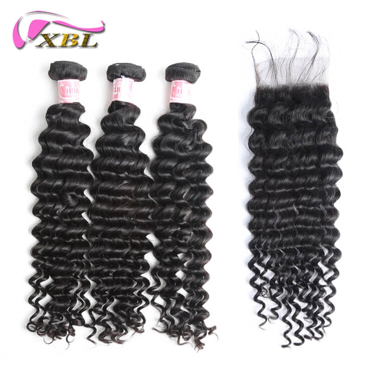 9A 3 باندل Deep Wave With Lace Closure Hair Bundles ارسال رایگان