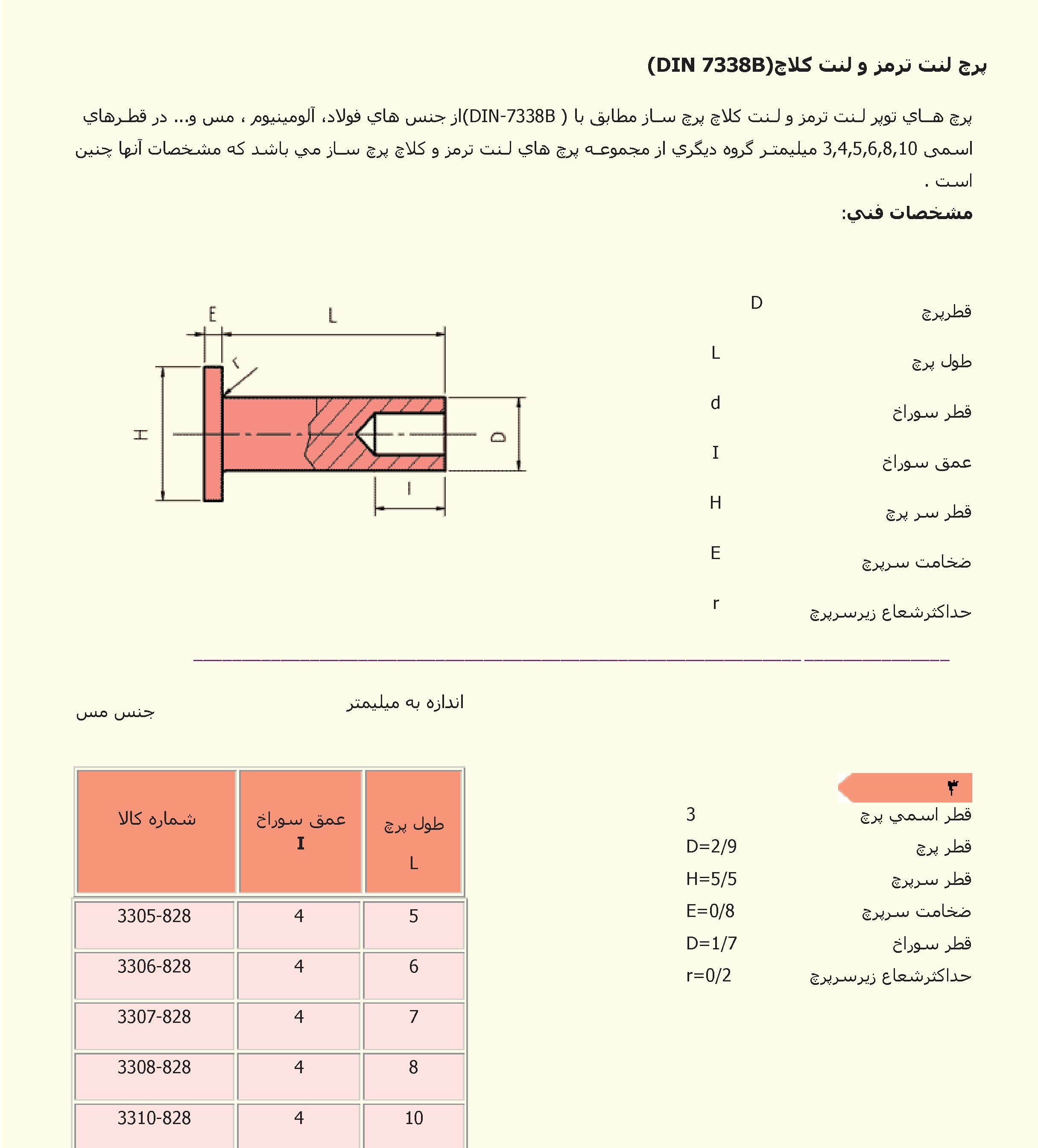 پرچ لنت ترمز و لنت كلاچ(DIN ۷۳۳۸B)